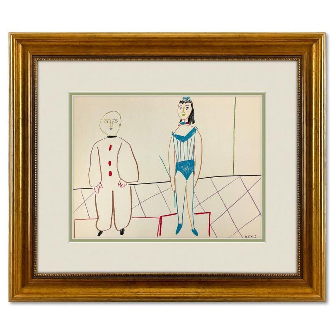 Pablo Picasso (1881-1973), "La Comedie Humaine 30.1.54-I" Framed Vintage Lithograph on Paper with: La Comedie Humaine 30.1.54-I is a vintage lithograph on paper by Pablo Picasso (1881-1973). This piece comes framed. Includes Letter of Authenticity. Measures approx. 18" x 21" (frame), 10" x 13" (ima