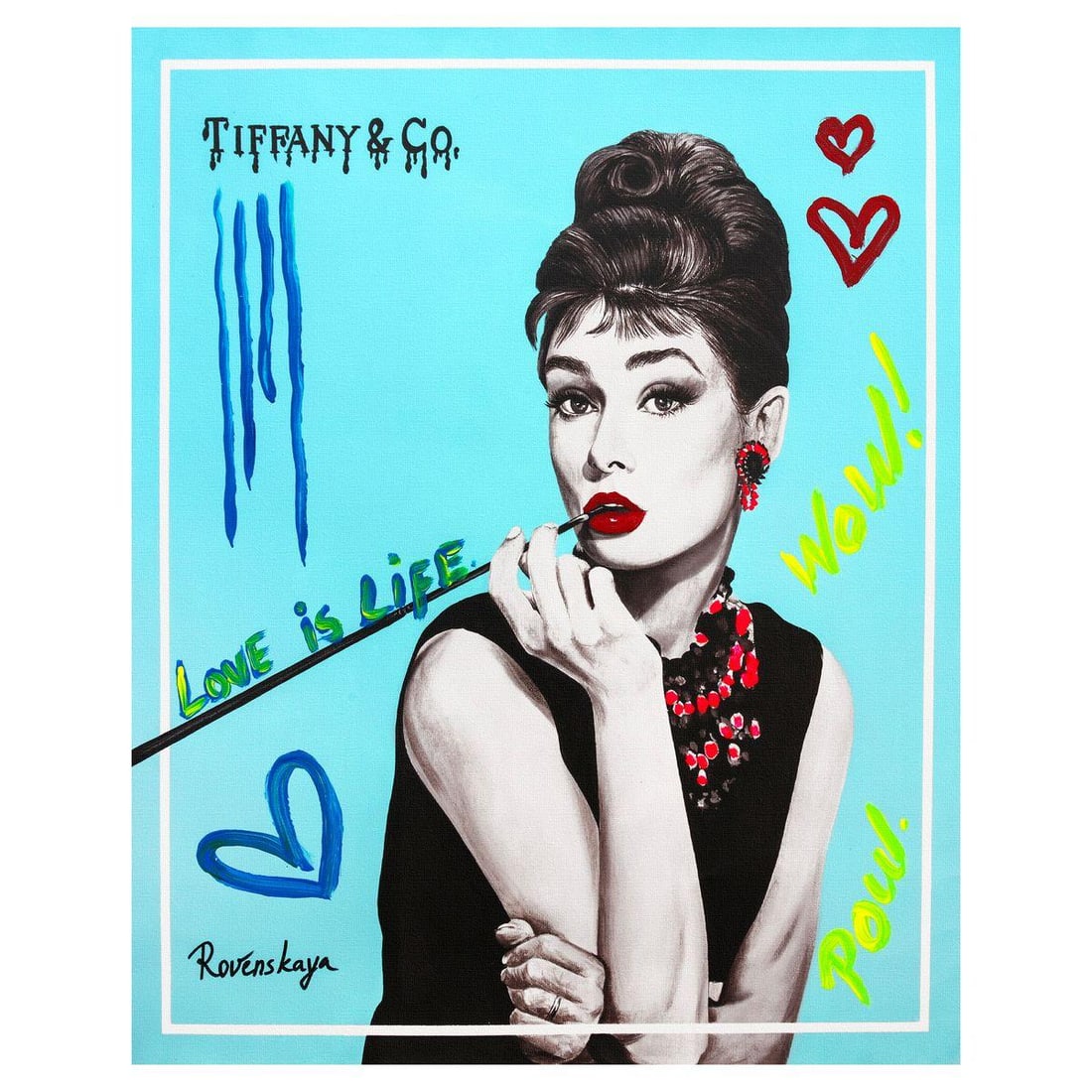 Nastya Rovenskaya- Mixed Media on Canvas "Audrey": Artist: Nastya Rovenskaya. Medium: Mixed Media on Canvas. Title: Audrey. Size: 30" x 24". Signature: Hand Signed. Certificate of Authenticity: Is included. Reference#: 26434.