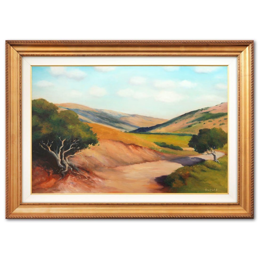 Robert White- Original Oil on Canvas "Hills Over Carmel": Artist: Robert White. Medium: Original Oil on Canvas. Title: Hills Over Carmel. Size: 30" x 46". Measures approx. 42" x 571" (framed). Signature: Hand Signed. Reference#: 74555.