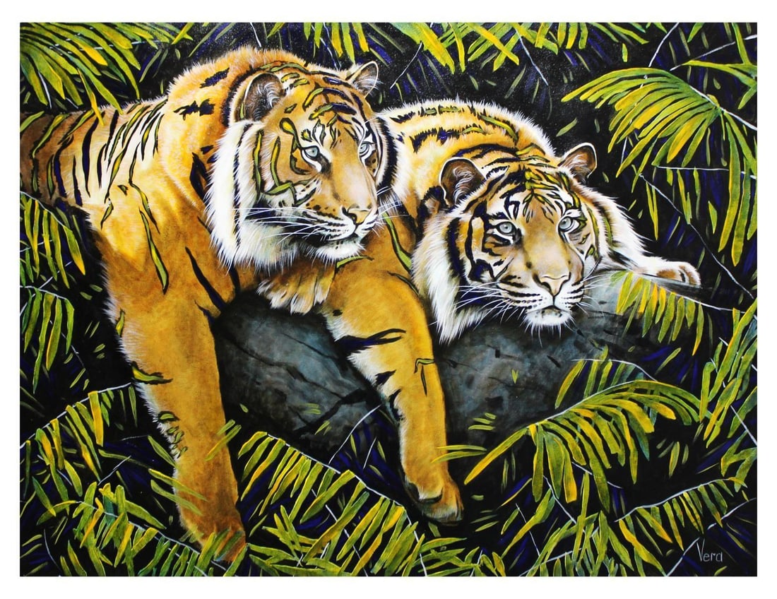 Vera V. Goncharenko- Original Oil on Canvas "Chilling": Artist: Vera V. Goncharenko. Medium: Original Oil on Canvas. Title: Chilling. Size: 30" x 40". Signature: Hand Signed by the artist. Certificate of Authenticity: From the publisher. Reference#: 12621.