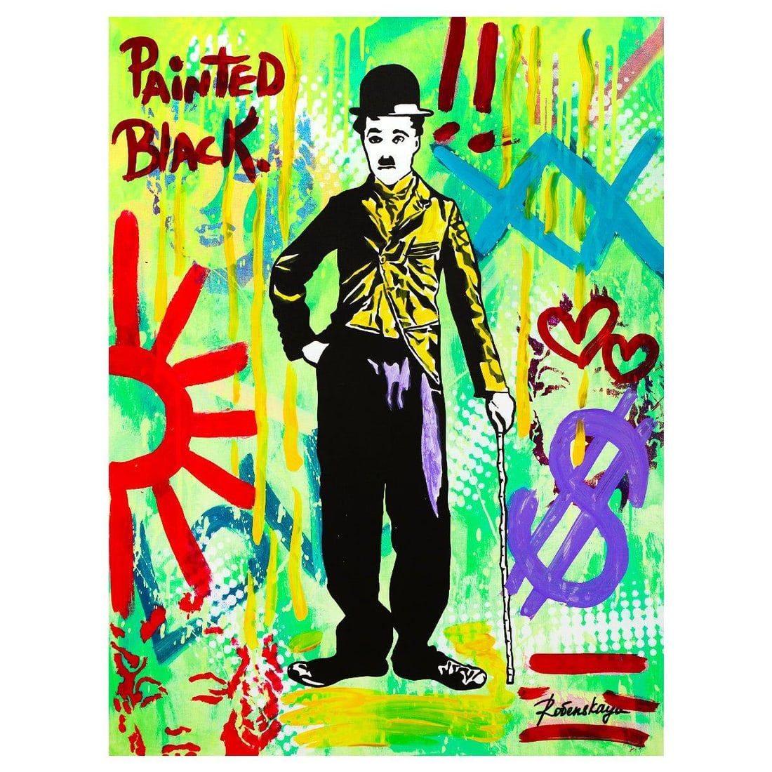 Nastya Rovenskaya- Mixed Media "Chaplin in Green" (1 of 2)