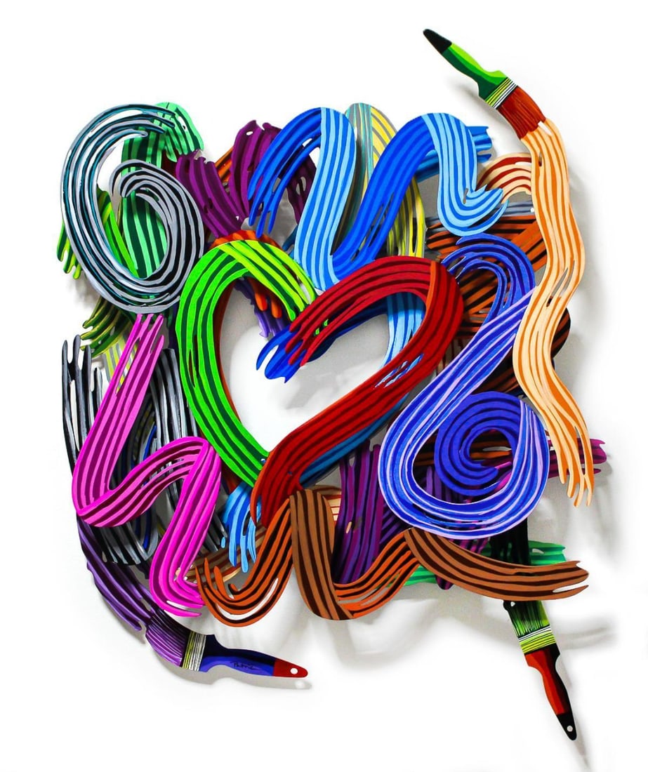 Patricia Govezensky- Original Painting on Cutout Steel "Work of Heart": Artist: Patricia Govezensky. Medium: Original Painting on Cutout Steel. Title: Work of Heart. Size: 37" x 30". Signature: Hand Signed by the artist. Certificate of Authenticity: From the publisher. Ad