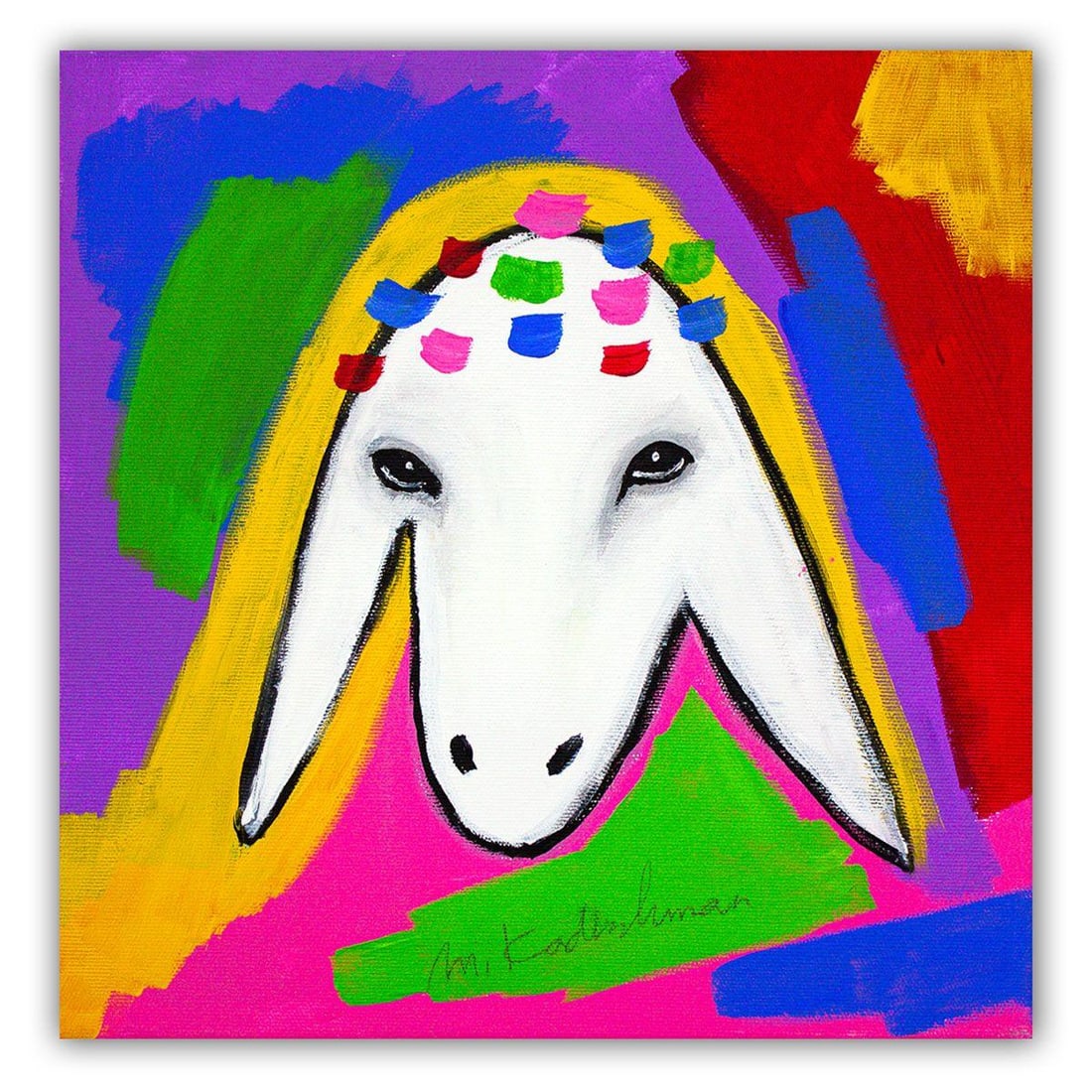 Menashe Kadishman- Original Acrylic on Canvas "Untitled": Artist: Menashe Kadishman. Medium: Original Acrylic on Canvas. Title: Untitled. Size: 12" x 12". Signature: Hand Signed by the artist. Certificate of Authenticity: Is included. Additional: Stretched a