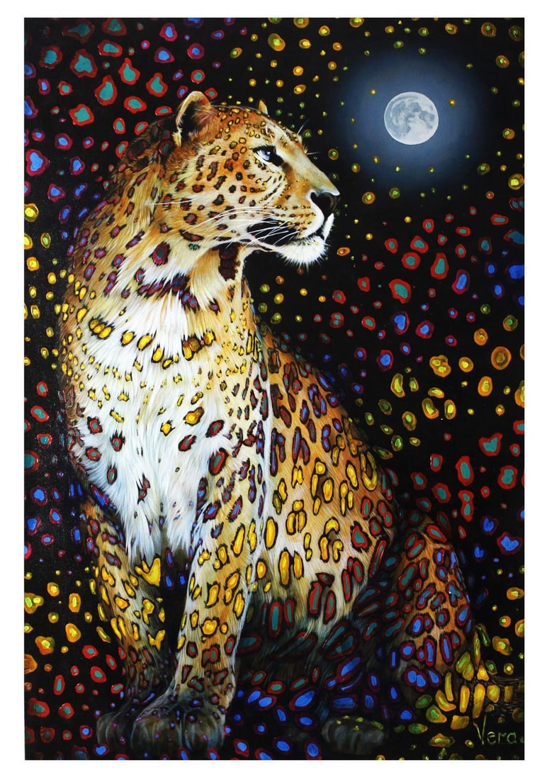 Vera V. Goncharenko- Original Giclee on Canvas "Looking At The Moon": Artist: Vera V. Goncharenko. Medium: Original Giclee on Canvas. Title: Looking At The Moon. Size: 36" x 24". Signature: Hand Signed and Numbered by the Artist. Certificate of Authenticity: From the pu