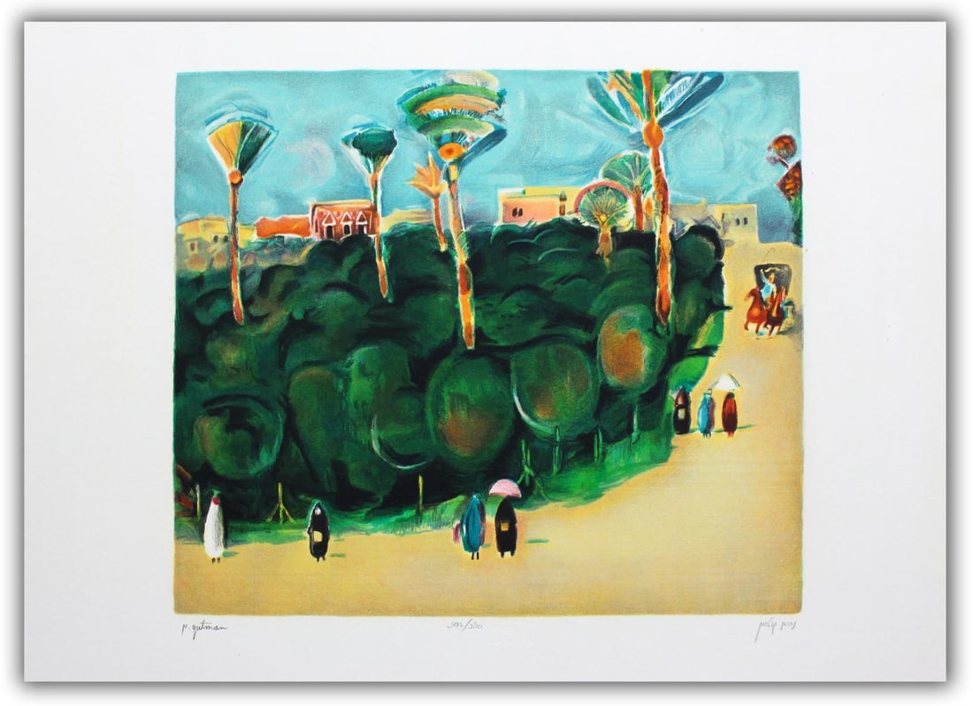 Nachum Gutman- Original Lithograph "Tamar Garden": Artist: Nachum Gutman. Medium: Original Lithograph. Title: Tamar Garden. Size: 15" x 21.5". Signature: Hand Signed and Numbered by the Artist. Certificate of Authenticity: Is Included. Reference#: 212