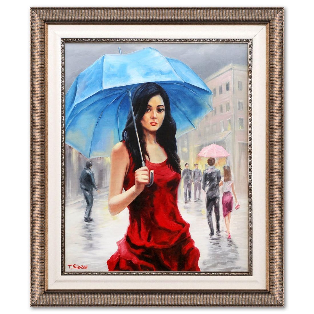 Taras Sidan- Original Oil on Canvas "Lady in Red": Artist: Taras Sidan. Medium: Original Oil on Canvas. Title: Lady in Red. Size: 30" x 24". Measures approx. 40" x 33" (framed). Signature: Hand signed. Certificate of Authenticity: Is included. Referen