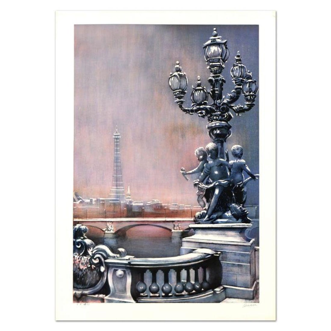 Antonio Rivera, "Pont Alexandre" Hand Signed Limited Edition Lithograph.: Pont Alexandre is a limited edition lithograph on paper by Antonio Rivera, numbered and hand signed by the artist! Measures approx. 21" x 29" (border). 17.5" x 26.5" (image). Reference#: 93323.