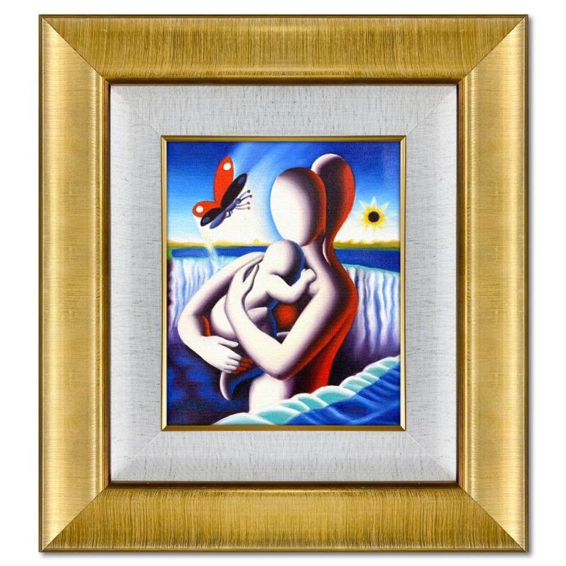Mark Kostabi, "Enchanted Connection" Framed Original Oil Painting on Canvas, Hand Signed with Letter: Enchanted Connection is an original oil painting on canvas by Mark Kostabi, hand signed by the artist. This piece comes framed. Includes Certificate of Authenticity. Measures approx. 22" x 20" (frame)