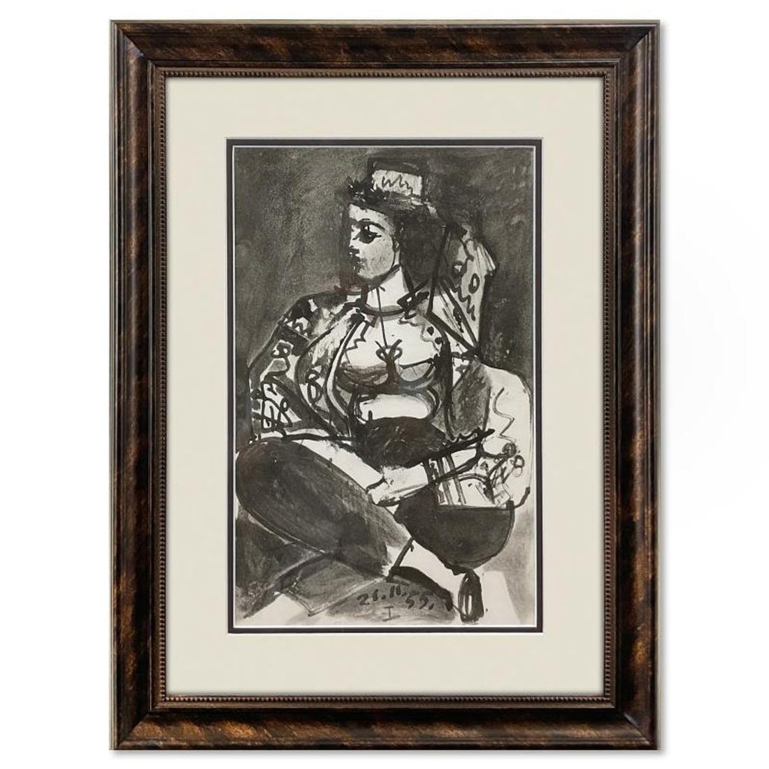 Pablo Picasso (1881-1973), "Carnet de Californie 21.11.55-I" Framed Vintage Lithograph on Paper with: Carnet de Californie 21.11.55-I is a vintage lithograph on paper by Pablo Picasso (1881-1973). This piece is from Picasso's Carnet de Californie Series and was printed in Paris, France by Mourlot Stud