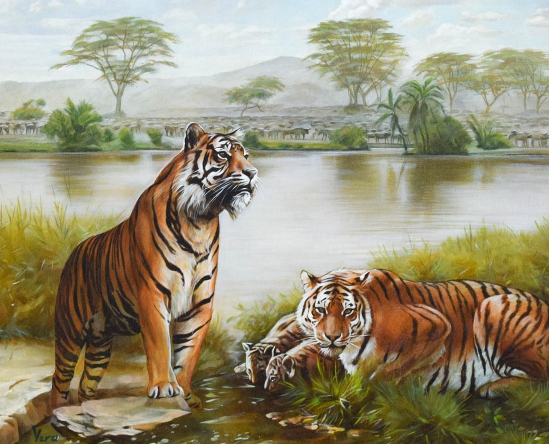 Vera V. Goncharenko- Original Giclee on Canvas "Family Time": Artist: Vera V. Goncharenko. Medium: Original Giclee on Canvas. Title: Family Time. Size: 24" x 30". Signature: Hand Signed by the Artist. Certificate of Authenticity: From the publisher. Reference#: