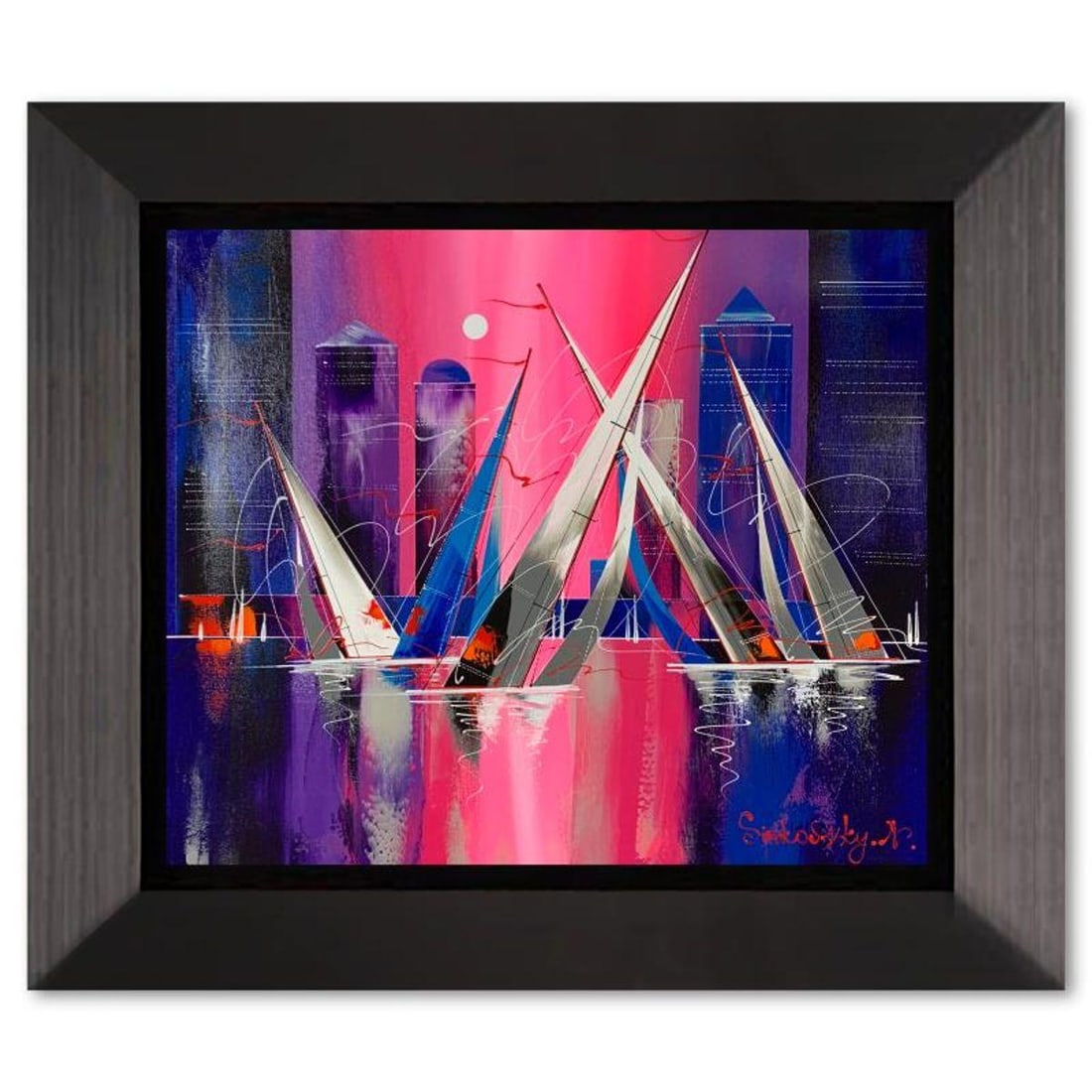 Natalia Sinkovsky, Framed Hand Signed Original Painting on Canvas with Letter Authenticity.: This is a custom framed original acrylic painting on canvas by Natalia Sinkovsky. Hand signed by the artist, the piece includes letter of authenticity. Measures approximately 25" x 29" (framed), 20" x