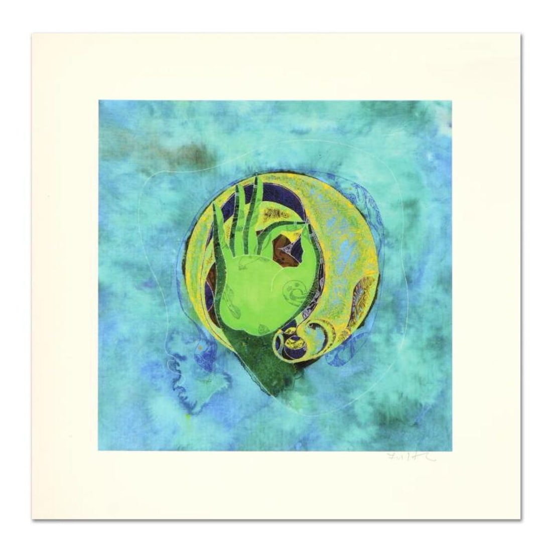 Lu Hong "Mudra Vitarka, Augment" Hand Signed Limited Edition Giclee with Letter of Authenticity.: Mudra Vitarka, Augment is an limited edition giclee on canvas, by Lu Hong. Hand signed by the artist, this piece comes with a letter of authenticity. Measures approx. 10" x 10" (image). Reference#: 91