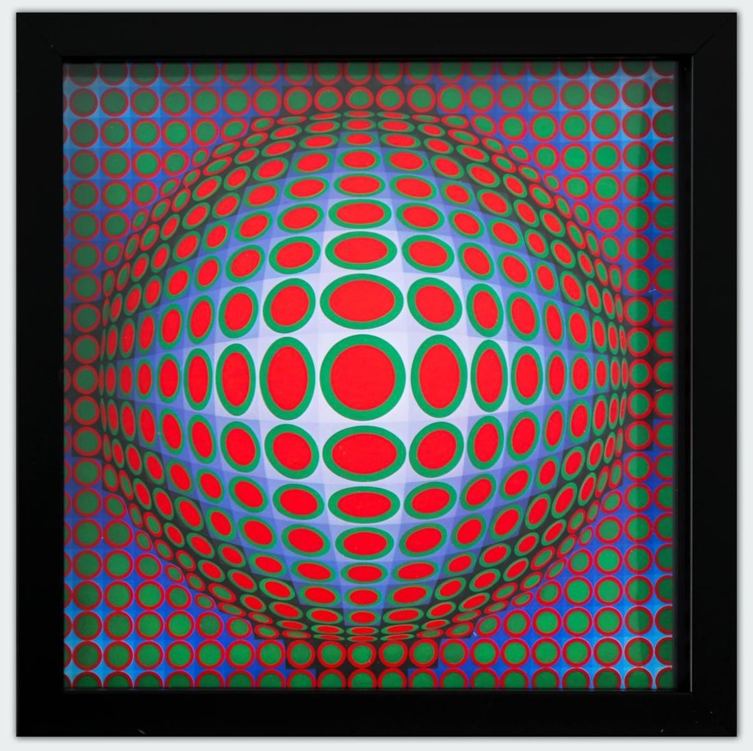 Victor Vasarely- Heliogravure Print "Untitled": Artist: Victor Vasarely. Medium: Heliogravure Print. Title: Untitled. Size: 10" x 10". Measures approx. 12" x 12" (framed). Additional: Custom Framed. Reference#: 21497.
