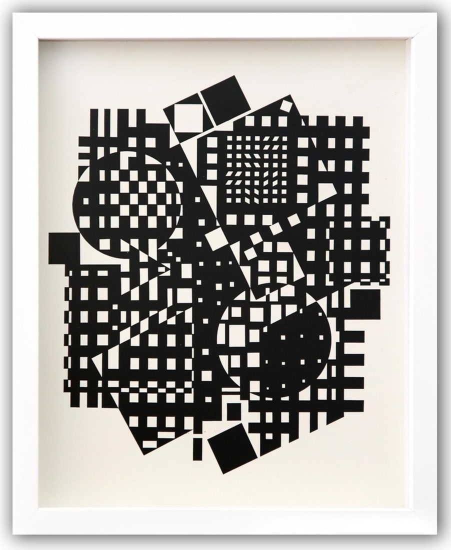 Victor Vasarely- Heliogravure Print "Untitled": Artist: Victor Vasarely. Medium: Heliogravure Print. Title: Untitled. Size: 13" x 10". Measures approx. 15" x 12" (framed). Additional: Custom Framed. Reference#: 21516.