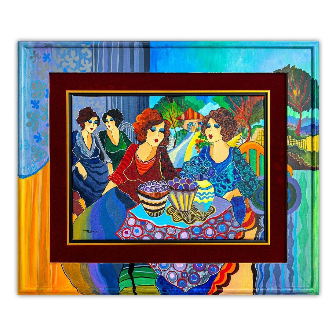 Patricia Govezensky- Original Acrylic with Hand Painted Frame "Moments of Joy": Artist: Patricia Govezensky. Medium: Original Acrylic with Hand Painted Frame. Title: Moments of Joy. Size: 12" x 16". Measures approx. 21" x 25" (framed). Signature: Hand Signed by the Artist. Certif