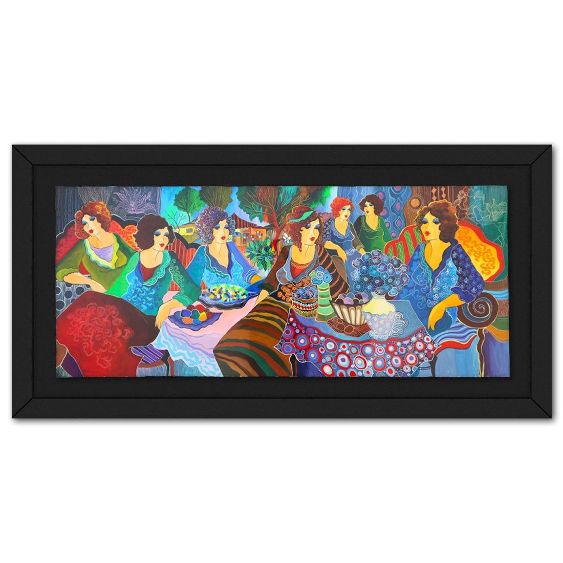 Patricia Govezensky- Original Watercolor "A Celebration of Color and Culture": Artist: Patricia Govezensky. Medium: Original Watercolor. Title: A Celebration of Color and Culture. Size: 22" x 52". Measures approx. 31" x 61" (framed). Signature: Hand Signed by the artist. Certifi