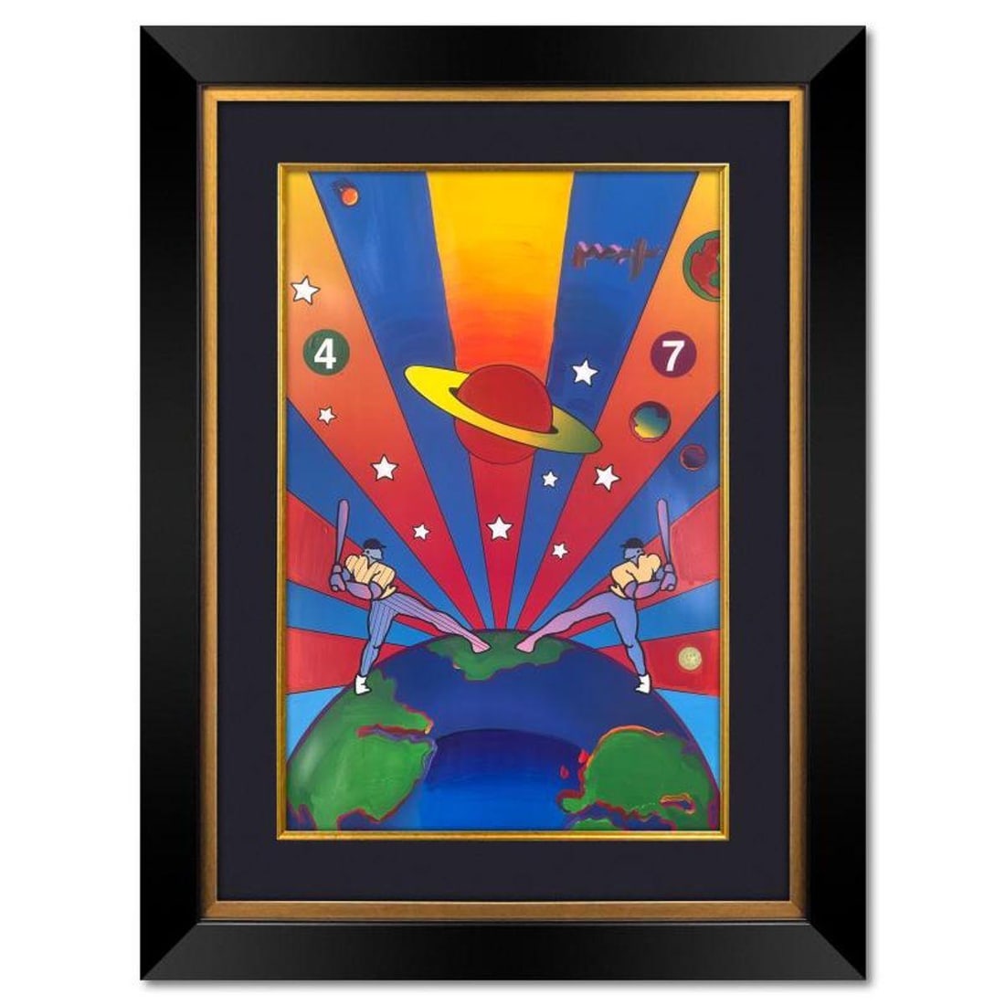 Peter Max, "World Series 2000" Framed One-of-a-Kind Acrylic Mixed Media (48.5" x 36.5"), Hand Signed: World Series 2000 is a one-of-a-kind acrylic mixed media on paper, hand signed by Peter Max. On the reverse side of this piece there is a registration number from Peter Max Studios certifying authenti