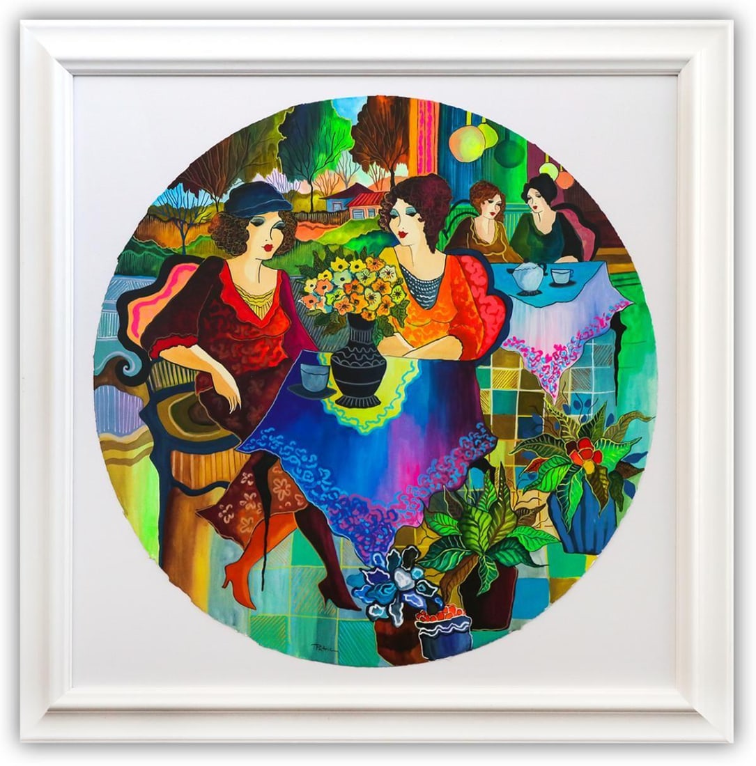 Patricia Govezensky- Original Watercolor "Alexandra and Mary": Artist: Patricia Govezensky. Medium: Original Watercolor. Title: Alexandra and Mary. Size: 35" x 35". Measures approx. 44" x 44" (framed). Signature: Hand Signed by the artist. Certificate of Authenti