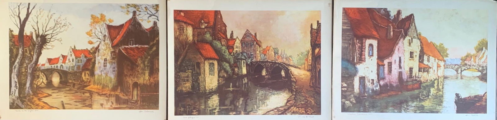 Unknown- Set of 3 vintage lithographs on paper: Artist: Unknown. Medium: Set of 3 vintage lithographs on paper. Size: 14" x 18". Reference#: 25127.