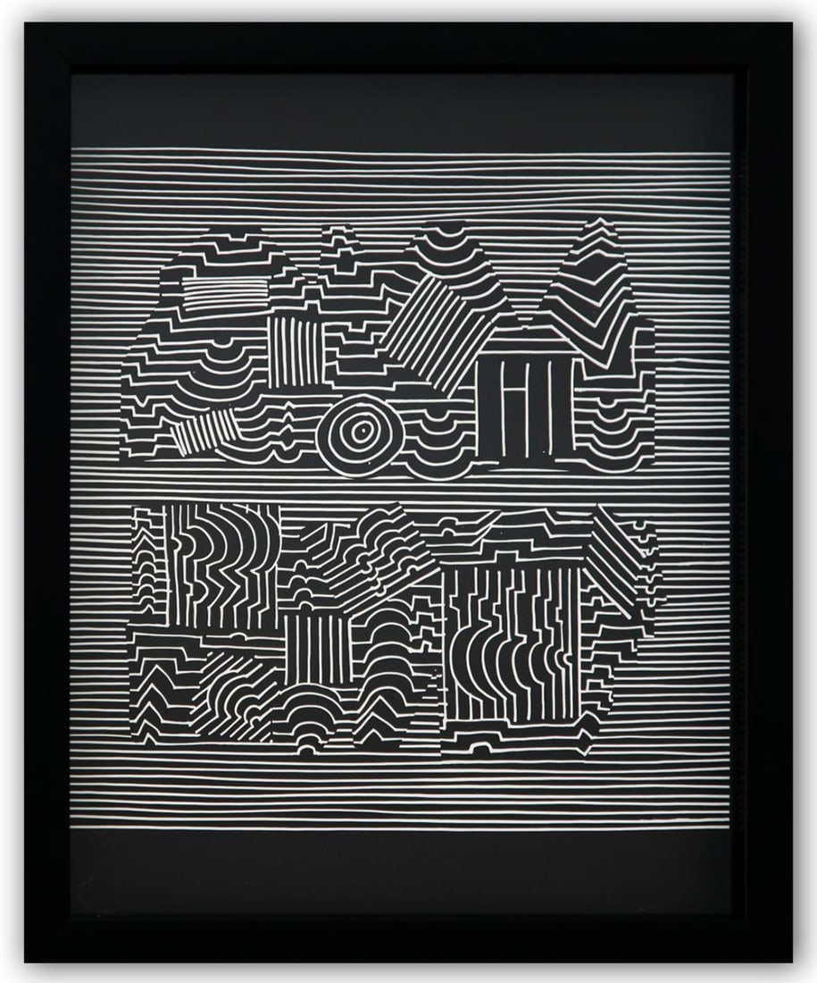 Victor Vasarely- Heliogravure Print "Untitled": Artist: Victor Vasarely. Medium: Heliogravure Print. Title: Untitled. Size: 14" x 11". Measures approx. 15" x 12" (framed). Additional: Custom Framed. Reference#: 21587.