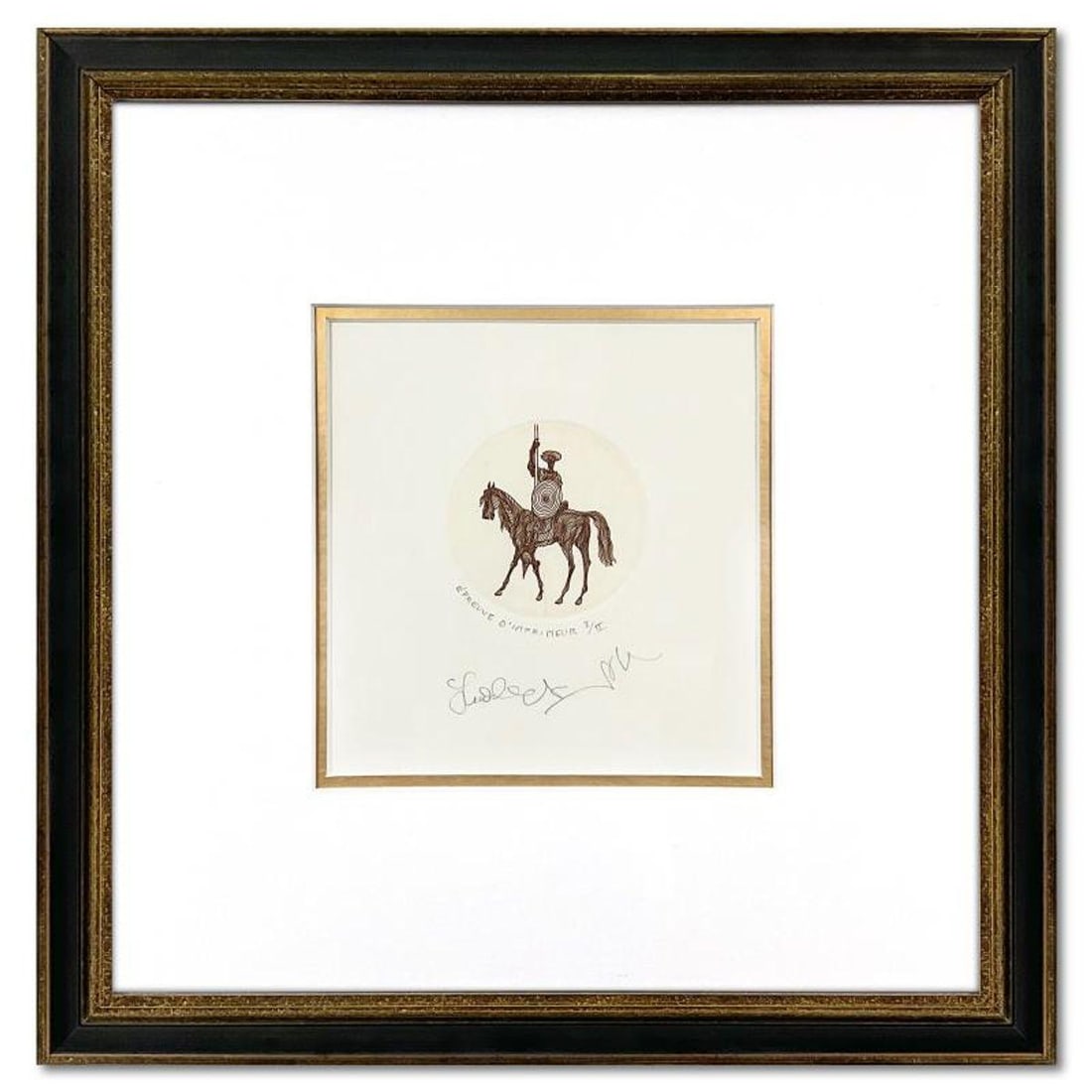 Guillaume Azoulay, "Don Quixote" Framed Limited Edition Etching, Numbered I/II and Hand Signed with: Don Quixote is a limited edition etching on paper by Guillaume Azoulay, numbered I/II and hand signed by the artist. This piece comes custom framed. Includes Letter of Authenticity. Measures approx. 1