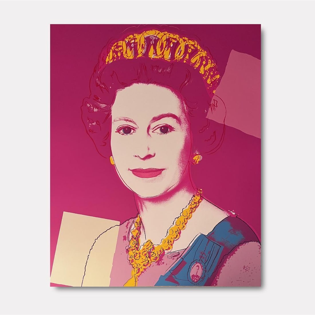 Andy Warhol- Silk Screen on Museum Board "Queen Elizabeth II of the United Kingdom 336": Artist: Andy Warhol. Medium: Silk Screen on Museum Board. Title: Queen Elizabeth II of the United Kingdom 336. Size: 38" x 30" 1/4". Certificate of Authenticity: Limited Edition of 3500. Additional: A