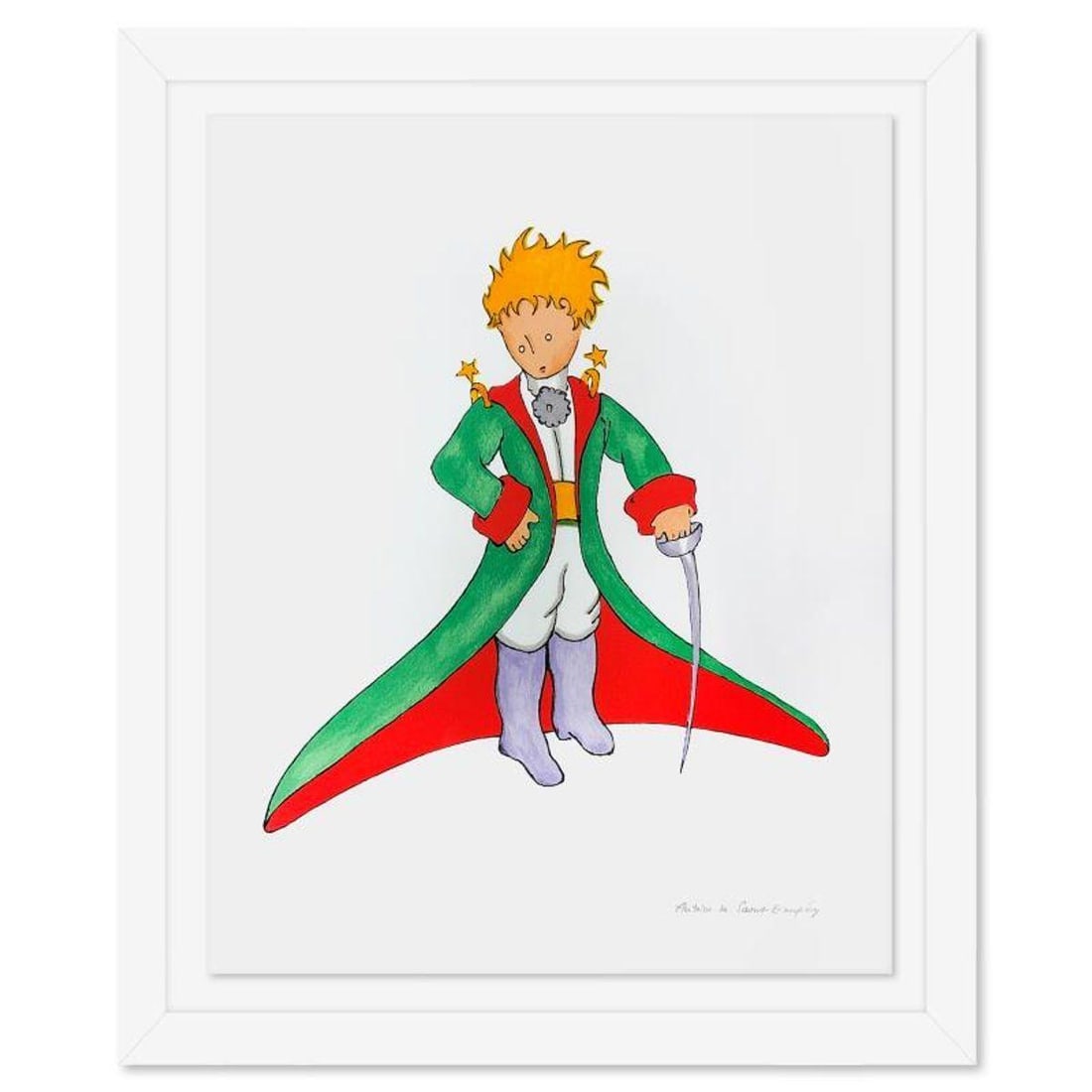 Antoine de Saint-Exupery 1900-1944 (After), "The Little Prince In His Suit" Framed Limited Edition: The Little Prince In His Suit is a limited edition lithograph by Antoine de Saint-Exupery (1900-1944), bearing the plate signature of the artist. This piece comes from an edition of 300 authorized by