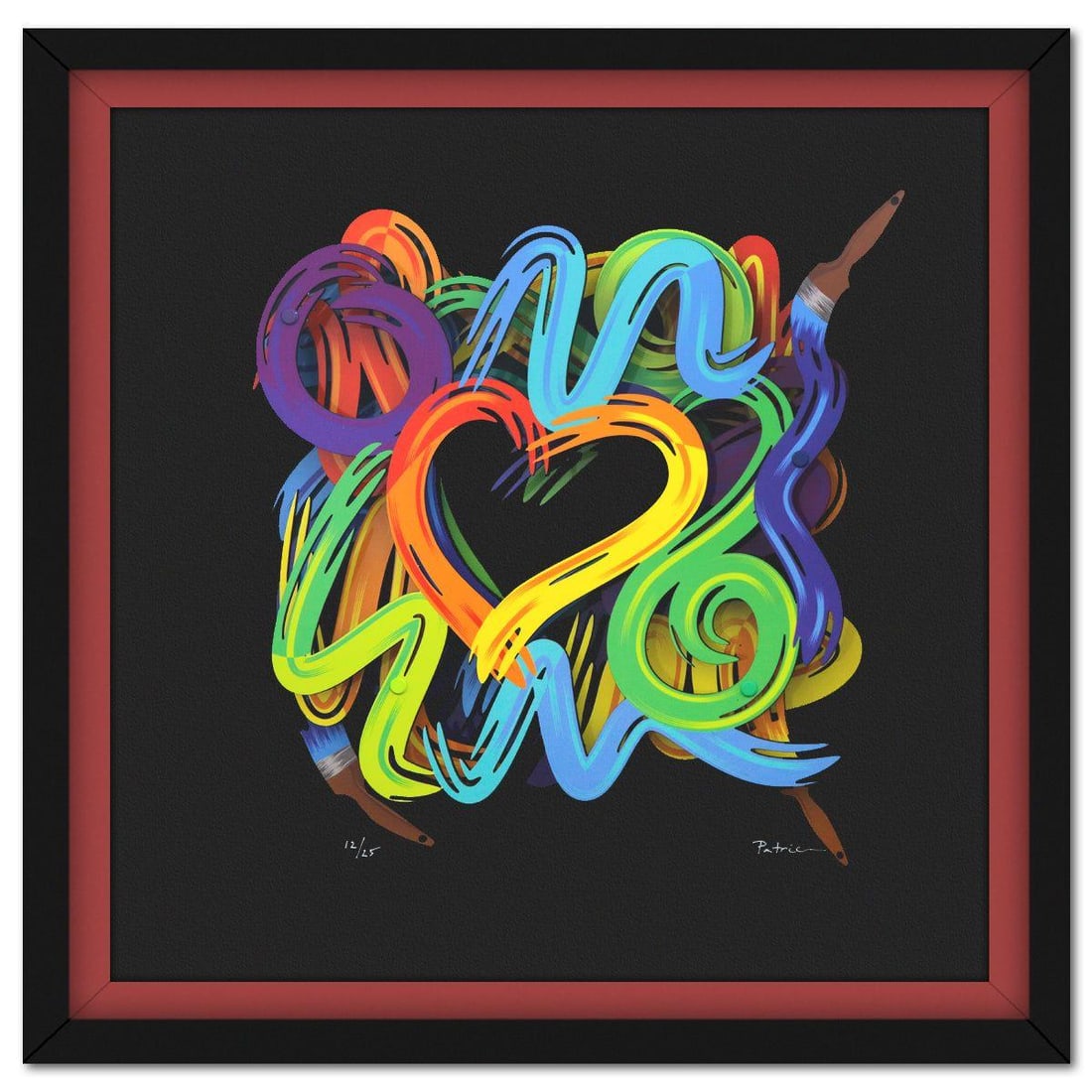 Patricia Govezensky- 3D Multilayered Woodcut "Colors of Love": Artist: Patricia Govezensky. Medium: 3D Multilayered Woodcut. Title: Colors of Love. Size: 12" x 12". Measures approx. 20" x 20" (framed). Signature: Hand Signed by the artist. Certificate of Authenti