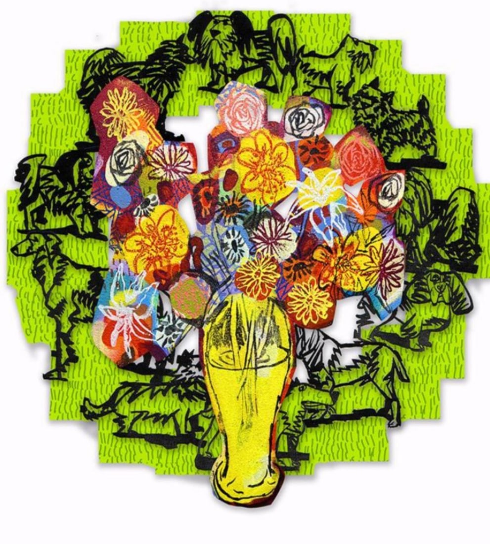 David Gerstein- Mixed Media Cutout Aluminum "BLOSSOM": Artist: David Gerstein. Medium: Mixed Media Cutout Aluminum. Title: BLOSSOM. Size: 45" x 48". Signature: Signed and numbered. Certificate of Authenticity: Is included. Additional: Edition of 150. Refe