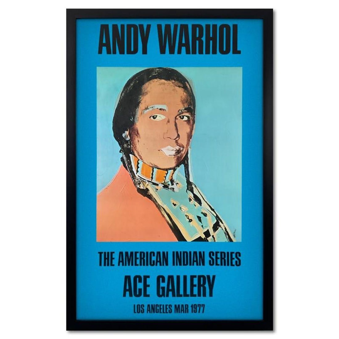 Andy Warhol (1928-1987), "The American Indian Series (Blue)" Framed Vintage Poster (33" x 51") from: The American Indian Series is a vintage poster by Andy Warhol (1928-1987) from the Ace Gallery, Los Angeles, CA. This piece comes custom framed. Includes Letter of Authenticity. Measures approx. 33" x