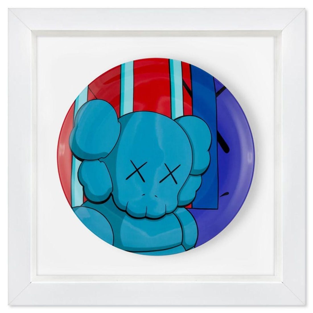 KAWS, "Brigher Days Ahead" Framed Limited Edition Fine Bone China Plate: "Brigher Days Ahead" is a limited edition fine bone china plate by KAWS. This plate is custom framed and floated on linen. Measures approx. 16" x 16" (frame), 11" (plate diameter). This item requires