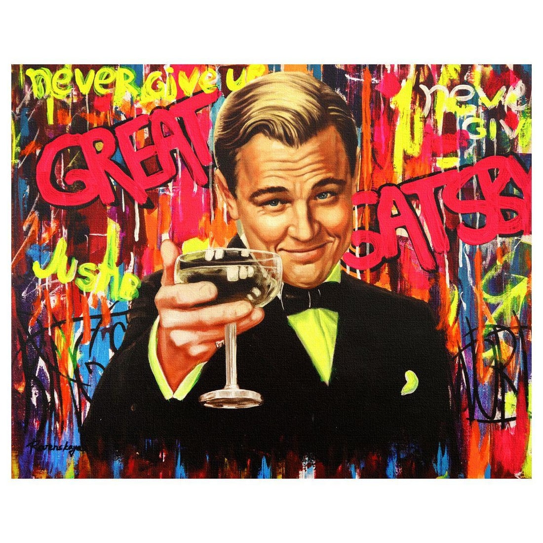 Nastya Rovenskaya- Mixed Media on Canvas "The Great Gatsby": Artist: Nastya Rovenskaya. Medium: Mixed Media on Canvas. Title: The Great Gatsby. Size: 16" x 20". Signature: Hand signed. Certificate of Authenticity: Is included. Reference#: 26299.