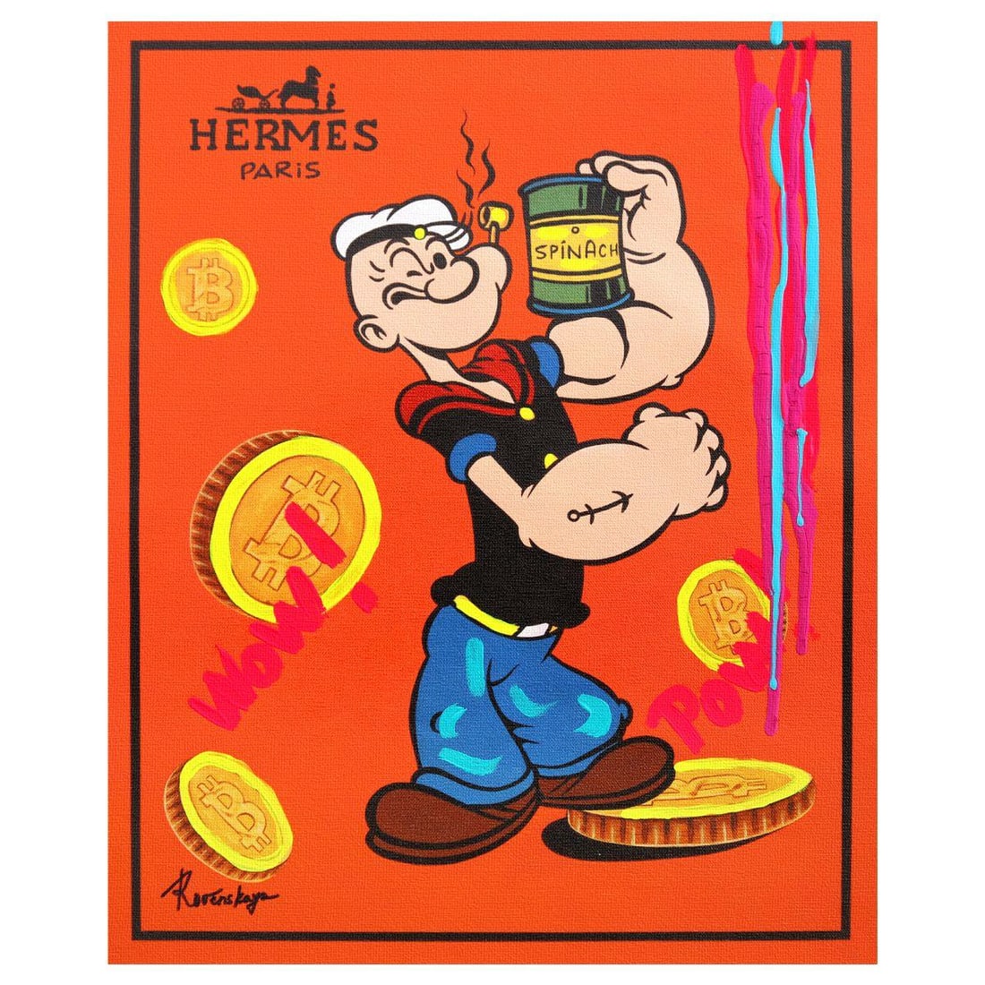 Nastya Rovenskaya- Mixed Media on Canvas "Pumped Coin": Artist: Nastya Rovenskaya. Medium: Mixed Media on Canvas. Title: Pumped Coin. Size: 20" x 16". Signature: Hand signed. Certificate of Authenticity: Is included. Reference#: 26315.