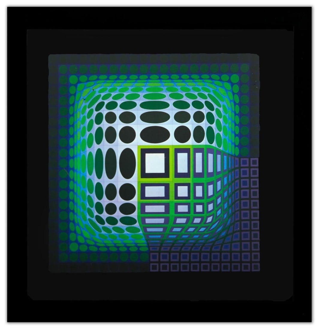 Victor Vasarely- Heliogravure Print "Untitled": Artist: Victor Vasarely. Medium: Heliogravure Print. Title: Untitled. Size: 10" x 10". Measures approx. 12" x 12" (framed). Additional: Custom Framed. Reference#: 21503.