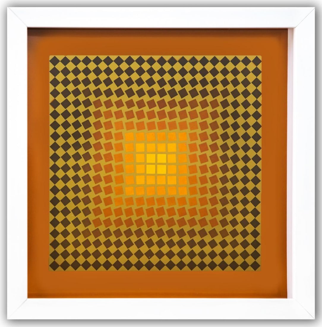 Victor Vasarely- Heliogravure Print "Untitled": Artist: Victor Vasarely. Medium: Heliogravure Print. Title: Untitled. Size: 10" x 10". Measures approx. 12" x 12" (framed). Additional: Custom Framed. Reference#: 21458.