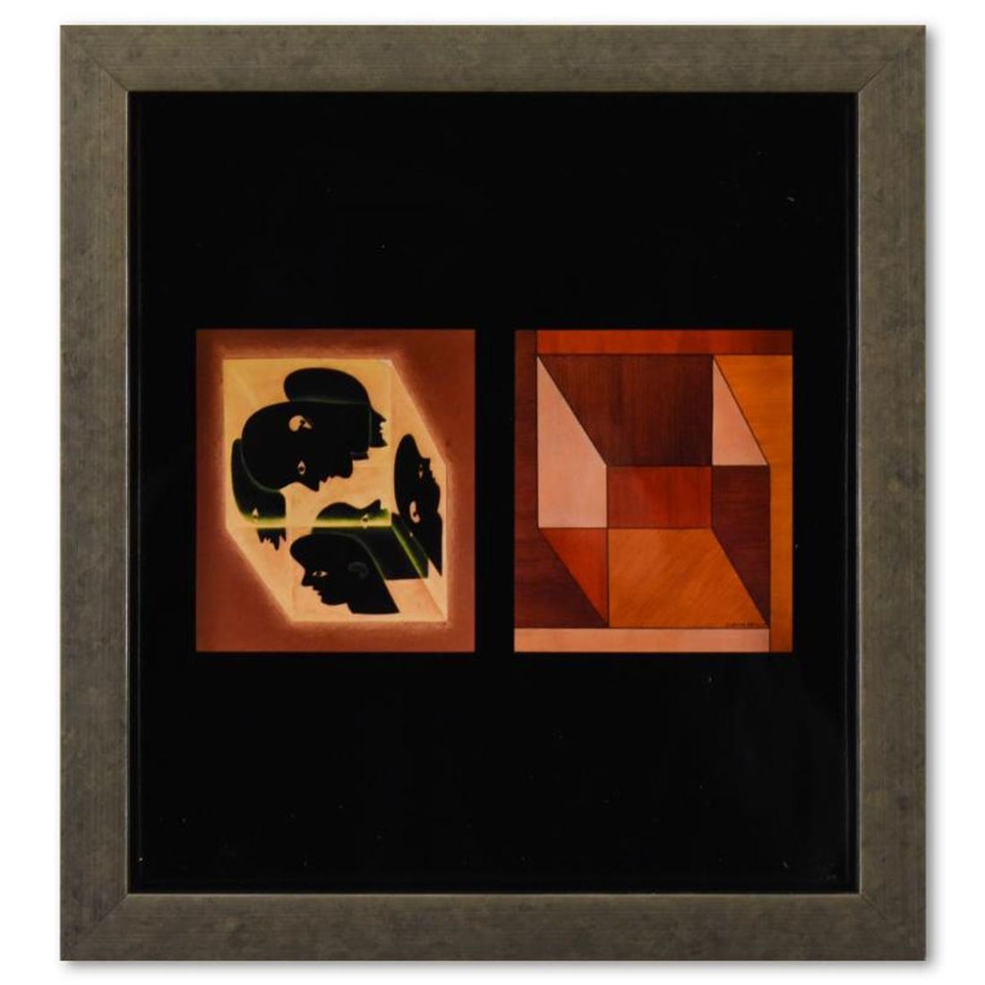 Victor Vasarely (1908-1997), "Cube - AXO & Etude Axonometrique - 1 de la serie Graphismes 3" Framed: Cube - AXO & Etude Axonometrique - 1 de la serie Graphismes 3 is a heliogravure print on paper, published in 1977, by Victor Vasarely (1908-1997). This piece comes custom framed, with a letter of auth