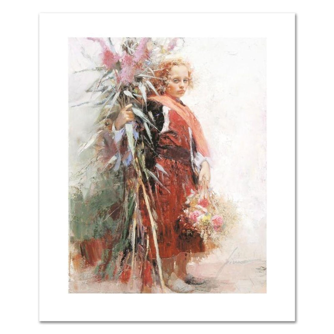 Pino (1939-2010), "Flower Child" Limited Edition on Canvas, Numbered and Hand Signed with: Flower Child is a limited edition giclee on canvas by Pino (1939-2010), numbered and hand signed by the artist. Includes Certificate of Authenticity. Measures approx. 14" x 18" (image). Reference#: 93