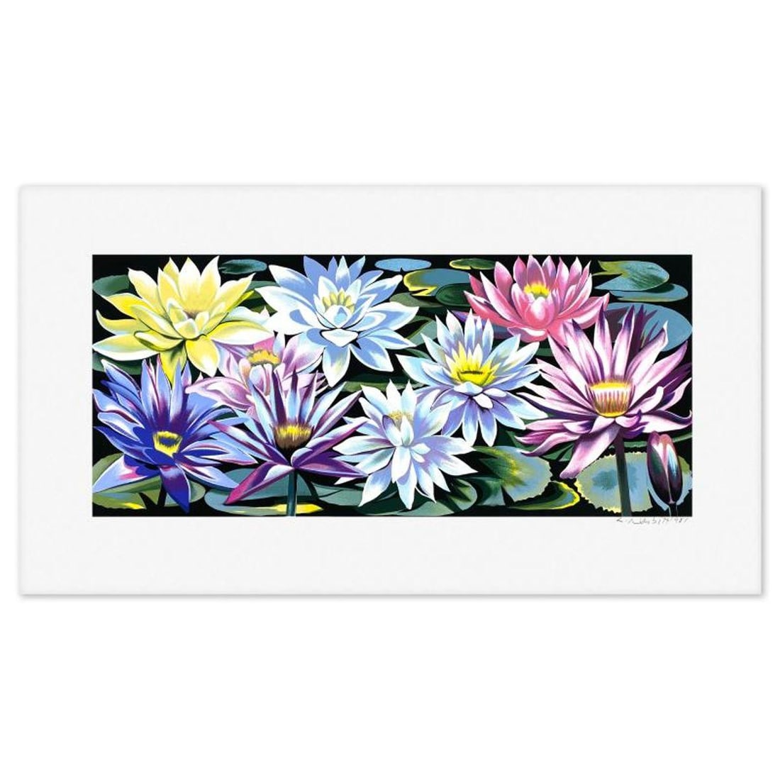 Lowell Nesbitt, "Water Lily II" Limited Edition Serigraph, Numbered and Hand Signed with Letter of: Water Lily II is a limited edition serigraph on paper by Lowell Nesbitt, numbered and hand signed with a Letter of Authenticity. Measures approx. 23.5" x 42" (border), 15" x 34" (image). Reference#: 9