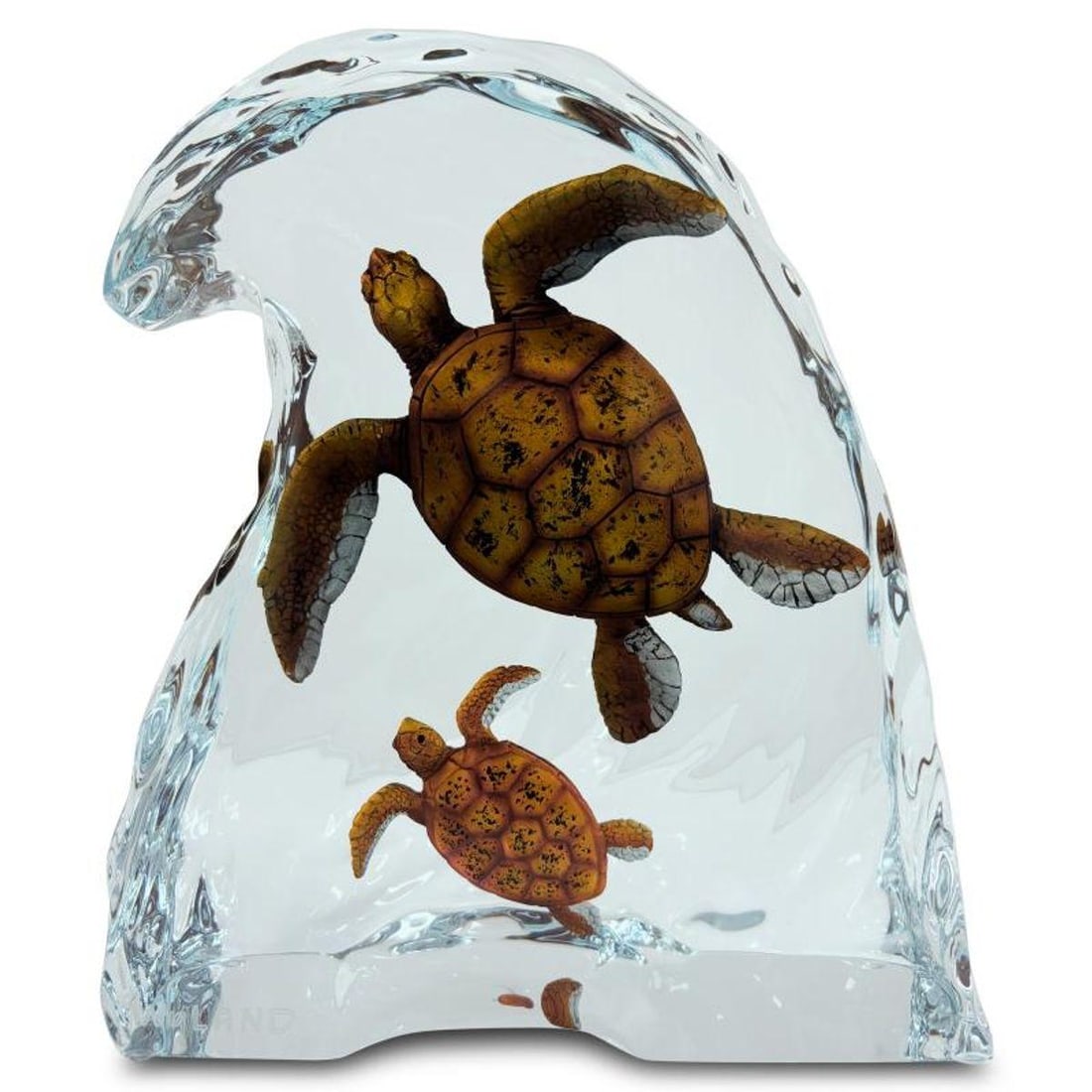 Wyland, "Sea Turtles" Limited Edition Lucite Sculpture, Numbered and Signed with Letter of: Sea Turtles is a limited edition lucite sculpture by Wyland, numbered and bearing Wyland's official signature. Includes Letter of Authenticity. Measures approx. 10" x 8" x 4".