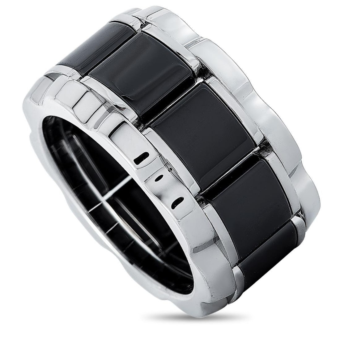 TAG HEUER STAINLESS STEEL AND CERAMIC ~0.007 CT DIAMOND RING: This Tag Heuer ring is made out of stainless steel and black ceramic and embellished with a diamond stone that features grade H color and SI clarity and weighs approximately 0.007 carats. The ring wei