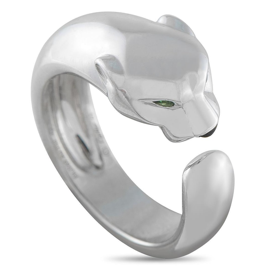 CARTIER PANTHERE 18K WHITE GOLD RING: This Cartier Panthere ring offers a sleek sense of sophistication. The luxury brands iconic alluring panther motif takes center stage in 18K White Gold on this impeccable accessory. Ideal for everyday