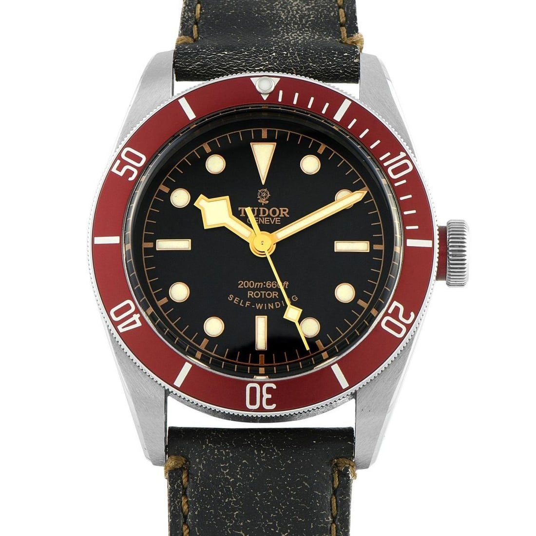 TUDOR BLACK BAY HERITAGE SMILEY ROSE STEEL WATCH: This particular Tudor Black Bay Heritage ref. 79220R holds special significance as the first release of the Black Bay line, distinguished by its curved Self-winding text and the vintage Tudor Rose log