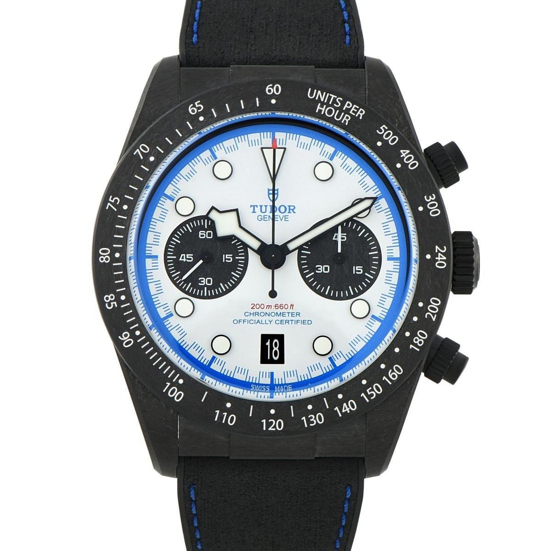 TUDOR BLACK BAY CHRONO CARBON 25 WATCH: In a limited edition of 2,025 pieces, Tudor's Black Bay Chrono Carbon 25 ref. 79377KN balances motorsport DNA with everyday utility. Its 42mm case is made from carbon fiber, complete with a fixed one-