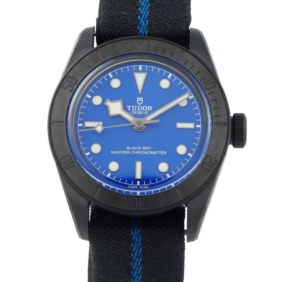 TUDOR BLACK BAY CERAMIC BLUE DIAL WATCH: The matte black ceramic of this Black Bay ref. 79210CNU-000 introduces a lighter, more resilient alternative to steel. To add depth without distraction, the watch presents a blue dial with large, lumi
