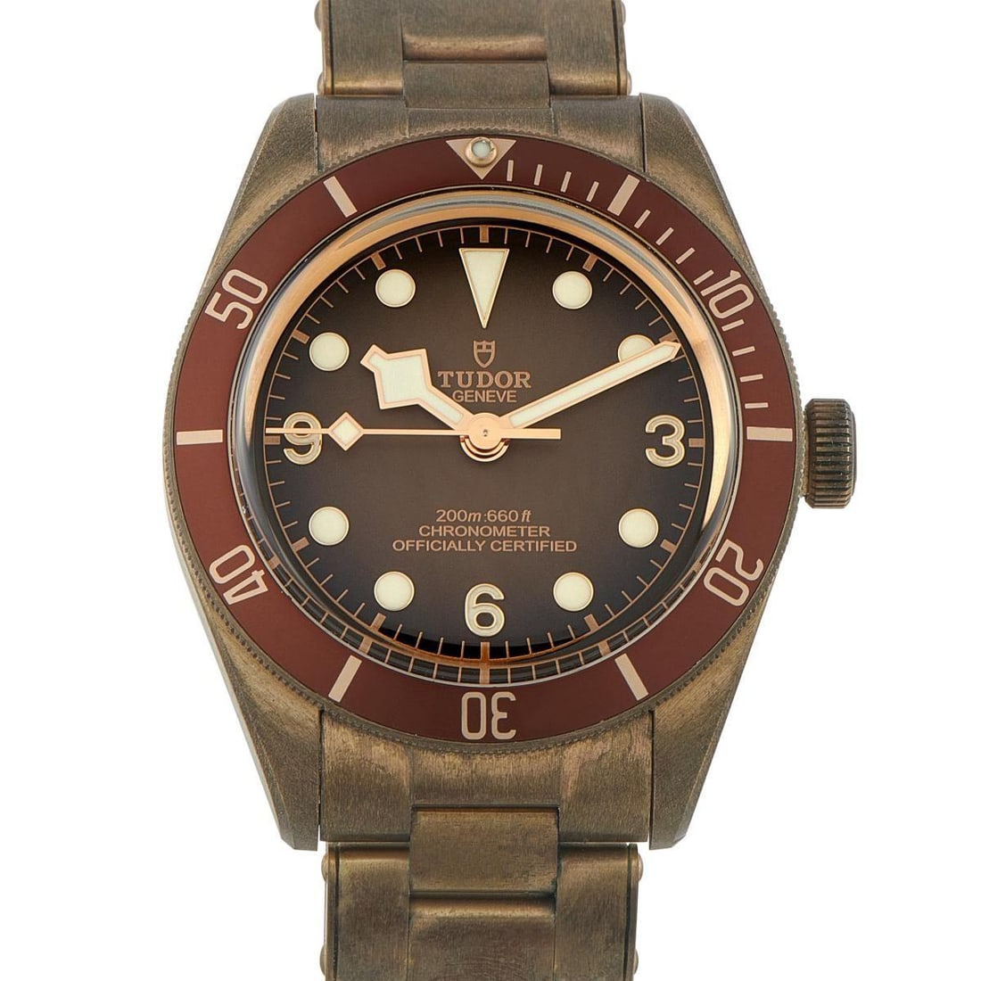 TUDOR BLACK BAY 58 BRONZE WATCH: A living timepiece, this Tudor Black Bay Fifty-Eight Bronze ref. 79012M is uniquely defined by its rich, natural patina that it has acquired from its previous adventures. Its 39mm case and bracelet we