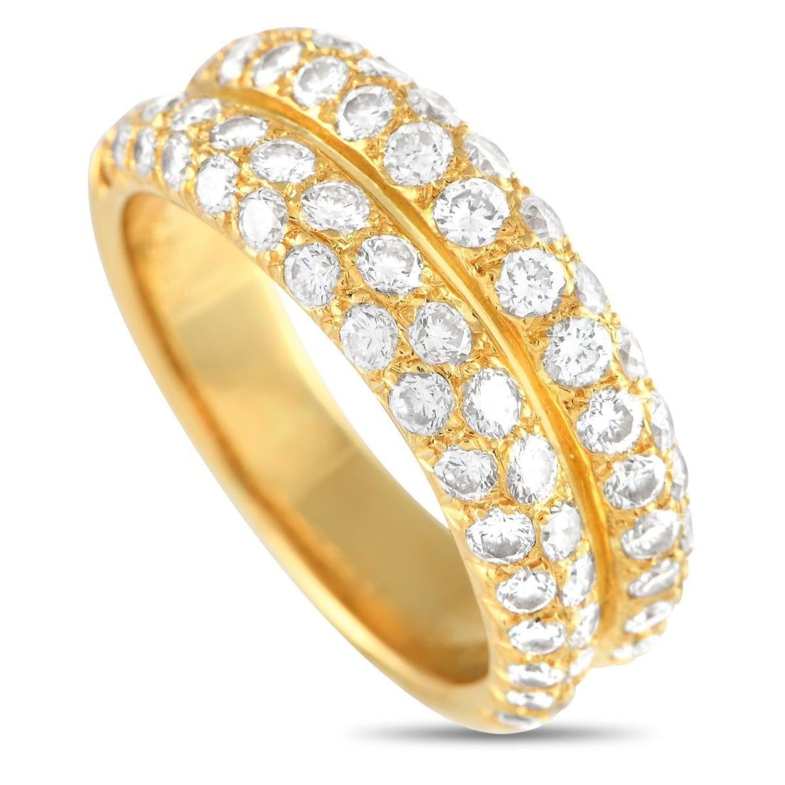 VAN CLEEF & ARPELS VINTAGE 18K YELLOW GOLD 1.29CT DIAMOND HALF ETERNITY RING: Celebrate your forever love with this half-eternity ring from Van Cleef & Arpels. The yellow gold ring has a double-band design for a modern stacked look. Brilliant round diamonds line half of the ban