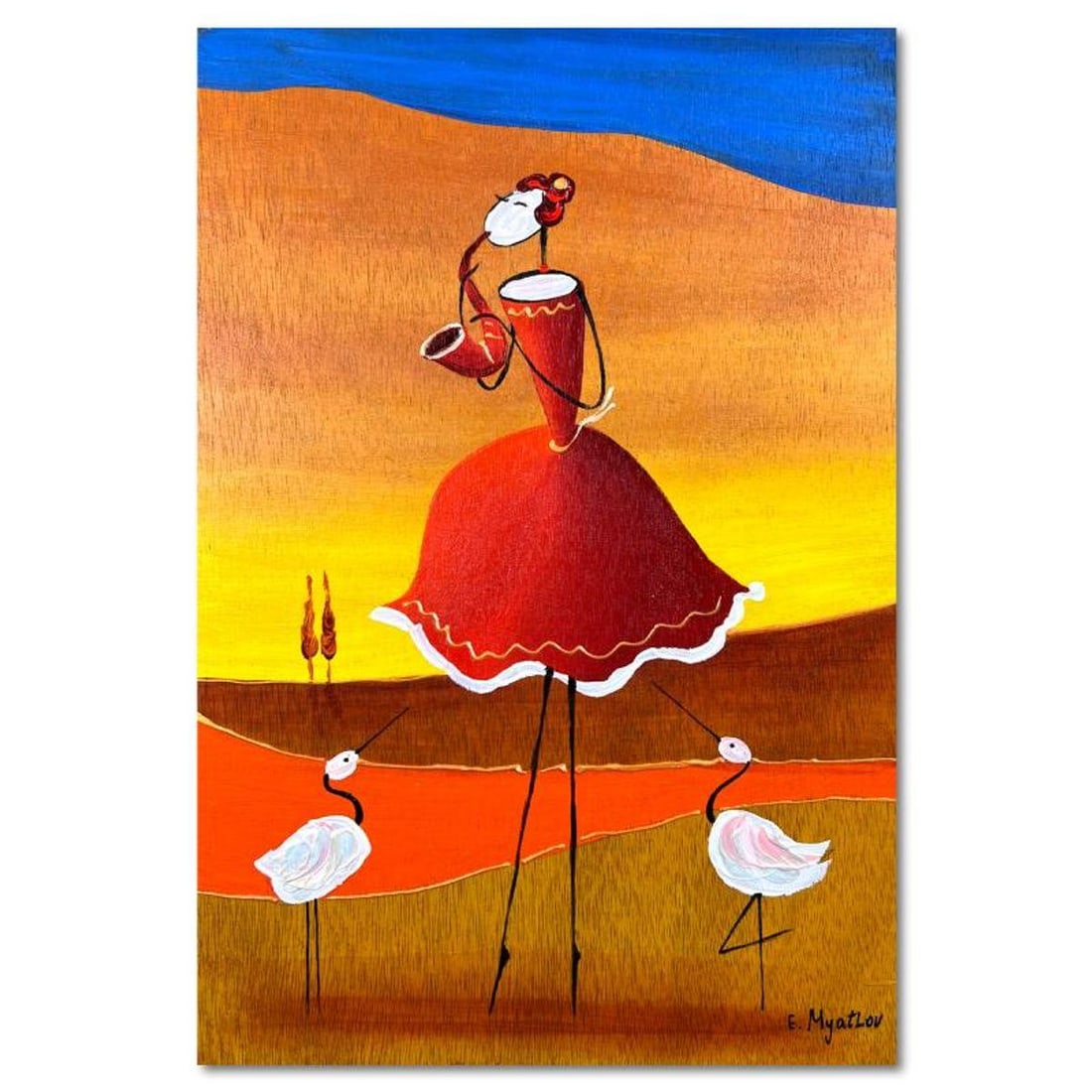 Ester Myatlov Hand Signed Original Painting on Wood Panel with Letter of Authenticity.: This is an original painting oil on wood panel by Ester Myatlov. Hand signed by the artist, this piece comes with a letter of authenticity. Measures approximately 12" x 8" (image).