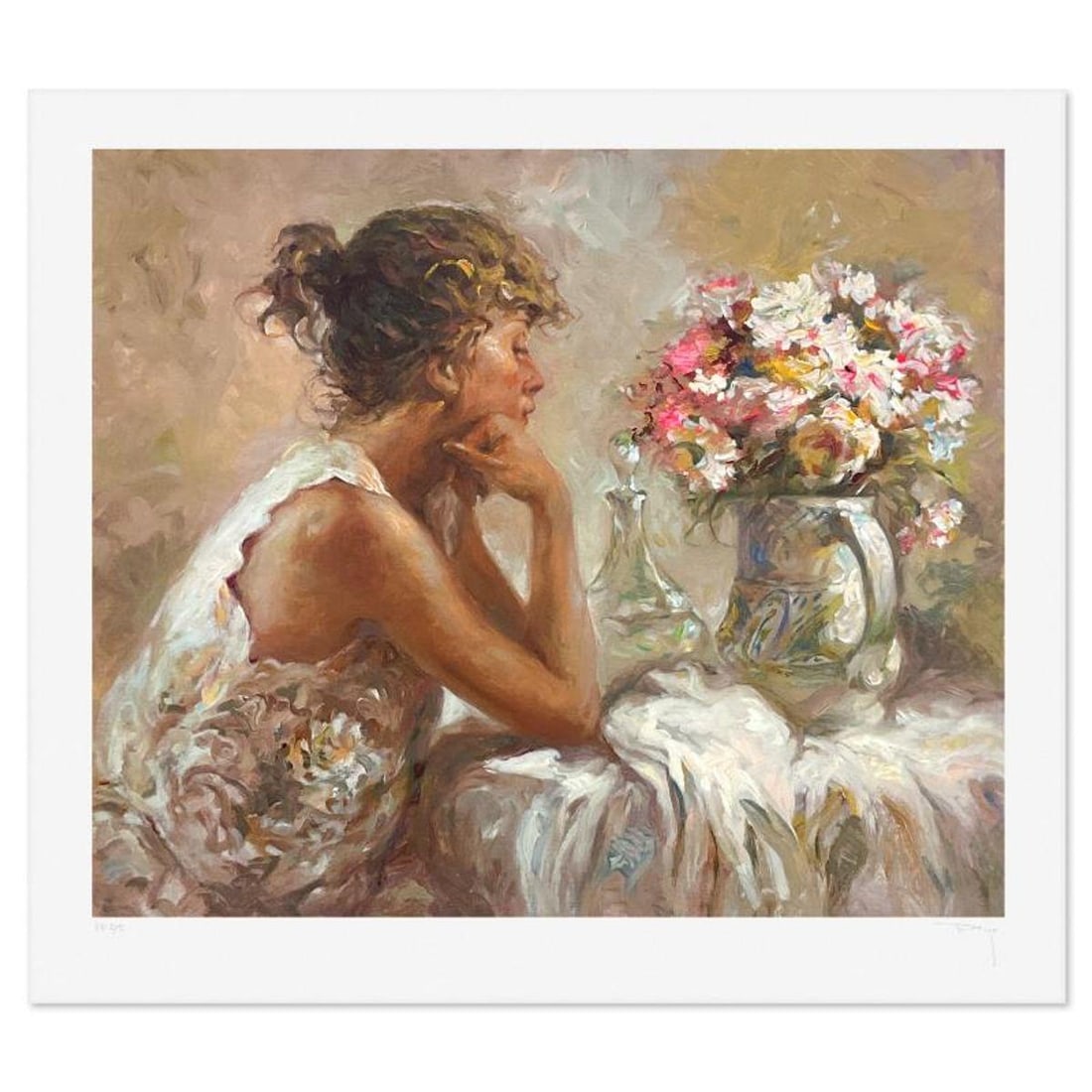 Royo, "Pensativa" Limited Edition Printer's Proof Serigraph (24" x 29"), Numbered and Hand Signed: Pensativa is a limited edition printer's proof serigraph on paper by Royo, numbered and hand signed by the artist. Includes Letter of Authenticity. Measures approx. 28.5" x 33" (border), 24" x 29" (im