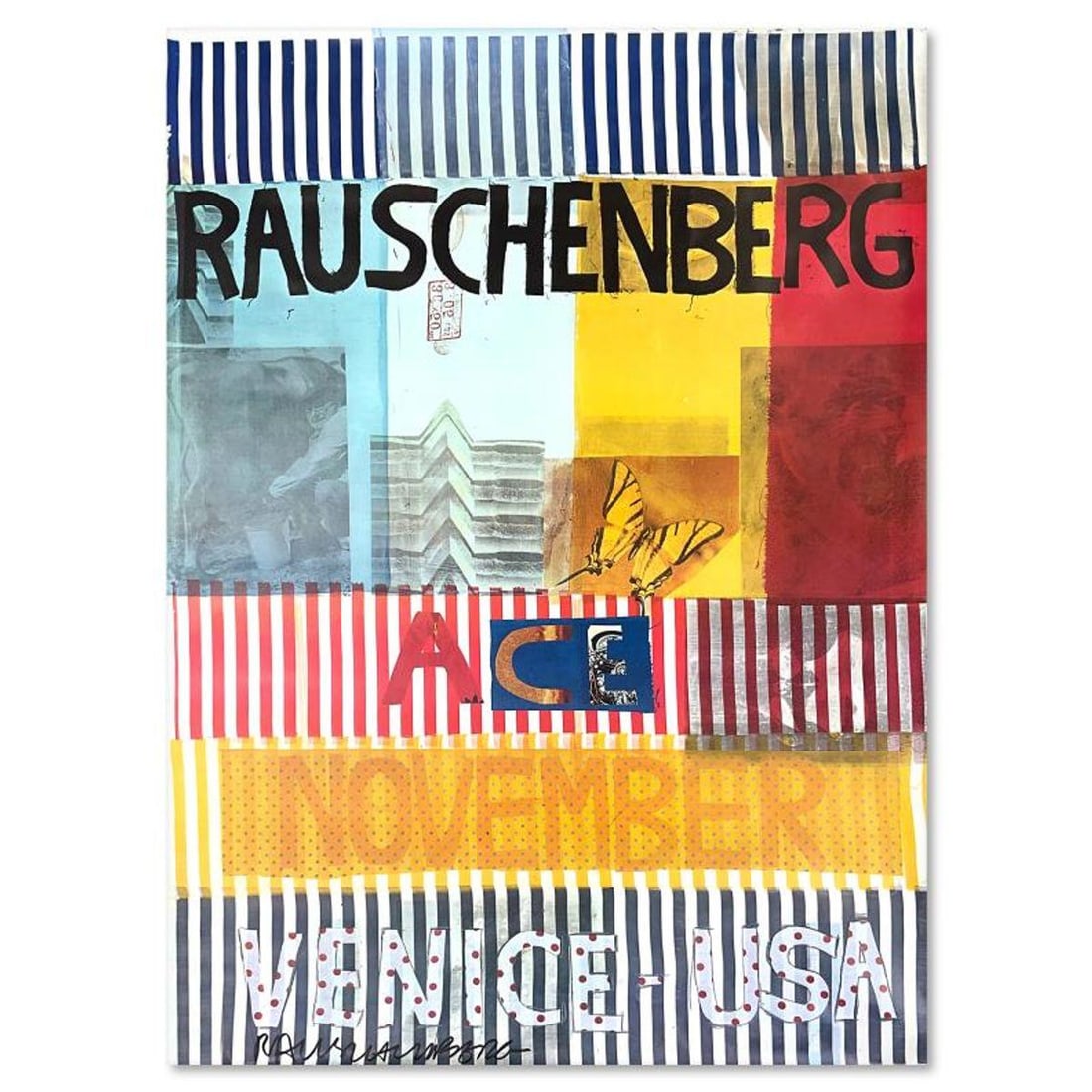 Robert Rauschenberg (1925-2008), Hand Signed Vintage Poster (51" x 71") with Letter of Authenticity.: This is a vintage poster by Robert Rauschenberg (1925-2008), hand signed by the artist. Includes Letter of Authenticity. Measures approx. 51" x 71" (image). Condition: Good. There may be some small wh