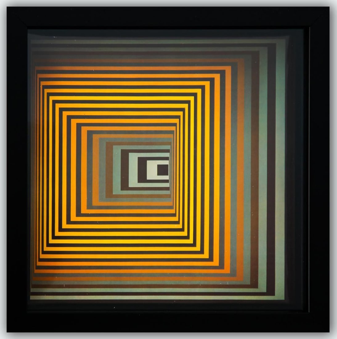 Victor Vasarely- Heliogravure Print "Untitled": Artist: Victor Vasarely. Medium: Heliogravure Print. Title: Untitled. Size: 10" x 10". Measures approx. 12" x 12" (framed). Additional: Custom Framed. Reference#: 21490.